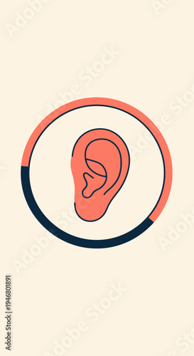 Minimalist Illustration of Human Ear within a Circle for Hearing and Medical Concepts