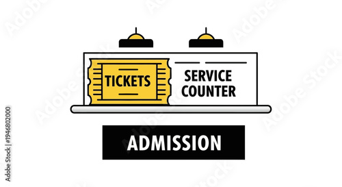 Minimalist Illustration of Tickets and Service Counter with Admission Signage