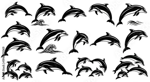 Dolphin Silhouette Collection: Dynamic Ocean Mammals in Various Poses