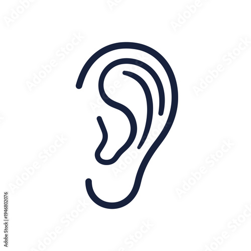 Minimalist Linear Illustration Of An Ear Depicting Human Hearing And Auditory Functions