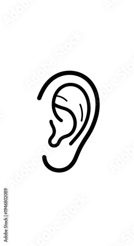Minimalist Linear Illustration Of An Ear Depicting Auditory System Anatomy And Hearing