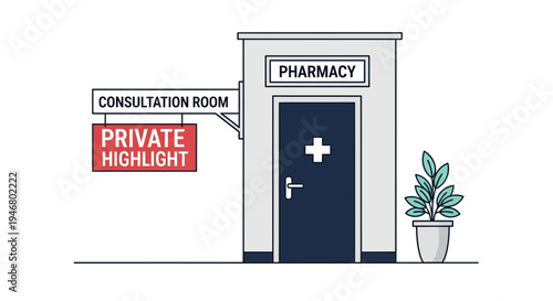 Minimalist Pharmacy: Consultation Room Sign and Door with White Cross Symbol, Concept