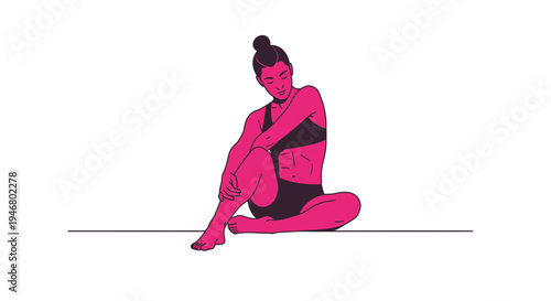 Minimalist Pink Illustration Of A Person Resting In A Contemplative Sitting Position