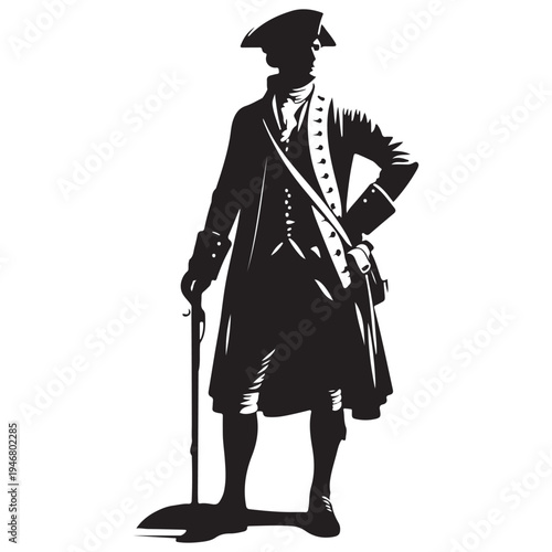Continental Army Officer With Cane American Revolutionary War Colonial Military Illustration