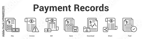 Payment Records web banner icon set vector illustration concept for business with icon of Slip, Invoice, Bill, Save, Downlo.