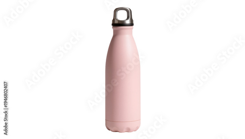 Fotografie Isolated insulated pale pink reusable water bottle with a metal carrying loop
