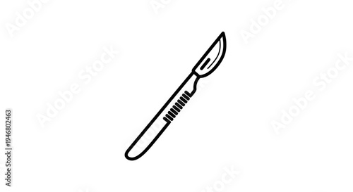 Minimalist Surgical Scalpel Icon: Precision Instrument in Black Outline on White Background
