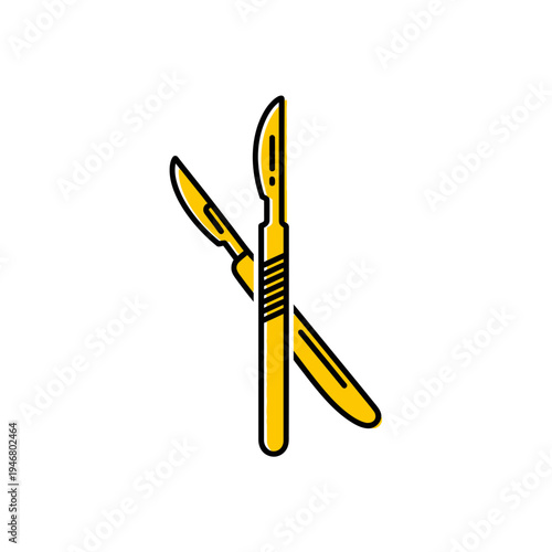Minimalist Surgical Scalpel Icon Depicting Precision in Medical Procedures with Yellow Accents