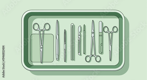 Minimalist Surgical Tools Displayed On A Sterile Tray For Medical Procedures