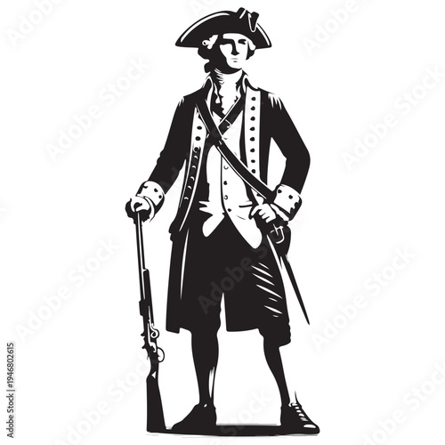 American Revolutionary War Patriot Officer Standing Colonial Continental Army Illustration