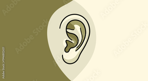 Minimalistic Ear Design With Olive Green And White Background Aesthetic Style