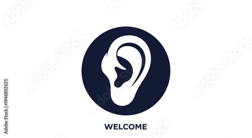 Minimalistic Ear Icon Within a Circle Concept Design For Communication or Hearing Aid