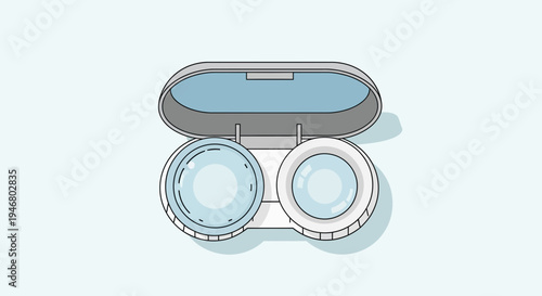 Minimalistic Illustration of Contact Lenses in Their Protective Case on Light Blue Backdrop