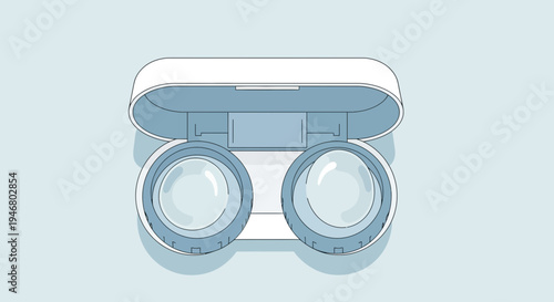 Minimalistic Illustration Of Eyewear Case With Two Lenses Over Neutral Blue Background