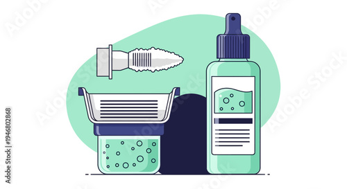 Minimalistic Illustration Of Medical Dropper, Sanitizer, and Laboratory Glassware