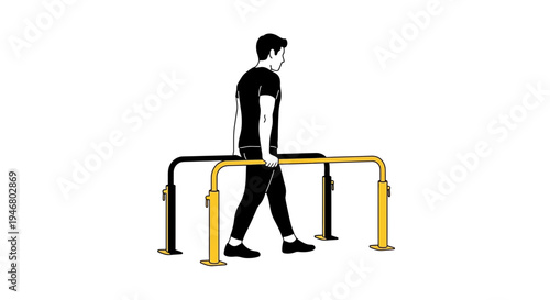 Minimalistic Illustration Of Man Using Parallel Bars For Bodyweight Exercises