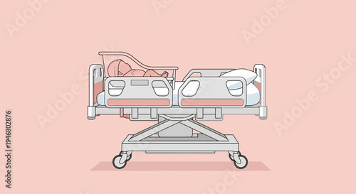 Minimalistic Illustration Of Newborn Baby Lying In A Hospital Bed Ready For Treatment