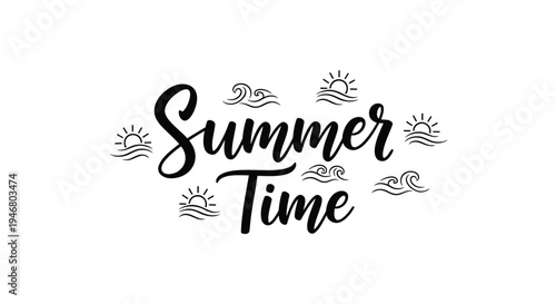 Summer Time vector illustration with sun and wave icons