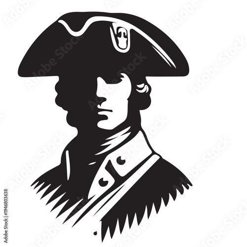 American Revolutionary War Officer Portrait Tricorn Hat Continental Army Leader Illustration