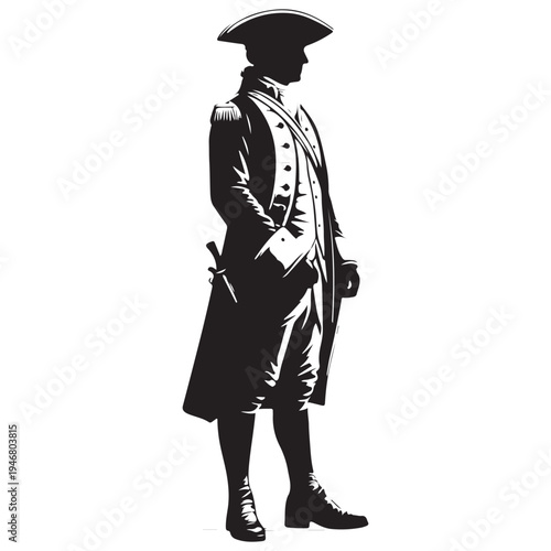Continental Army Officer Standing American Revolutionary War Military Uniform Illustration