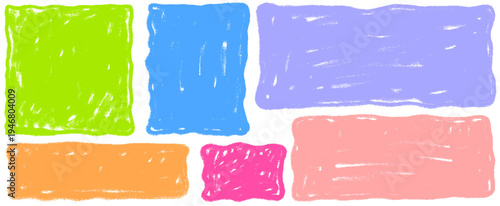 Soft pastel background with wiggle lines and block shapes, crayon texture builds a playful frame around text, square, box and border in a lively wiggle block crayon frame style.