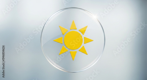 Bright Yellow Sun Symbol Inside Clear Glass Sphere.