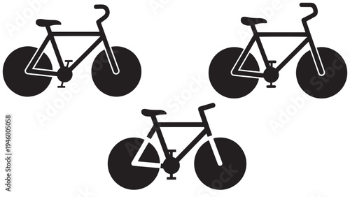 Minimal Bicycle Side View Silhouette — Black Solid Eco Friendly Transportation Icon Sheet Isolated On White