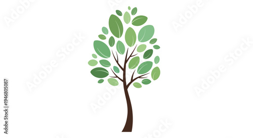 Green Tree Illustration with Brown Trunk.