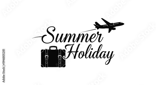 Summer Holiday vector icon with airplane and suitcase