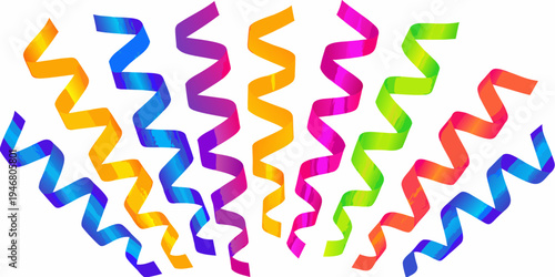 Colorful wavy ribbons cascade downwards in a festive arrangement