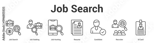 Job Search web banner icon set vector illustration concept for business with icon of Job Search, Job Seeking, Job Hunting, Resume, Candidate, Recruit.