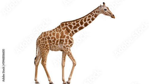 Photos Isolated graceful giraffe walking in profile, majestic long-necked African savan
