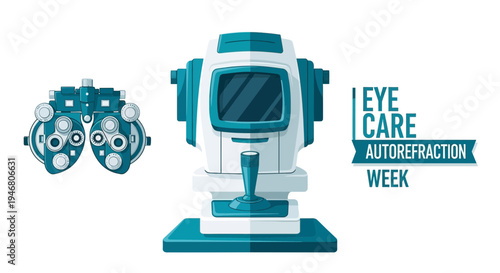 Modern Autorefraction Equipment Presentation For Vision, Eyesight, And Eye Care Illustration