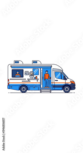 Modern Caravan Illustration: A Detailed Depiction of Recreational Vehicle and Its Interior