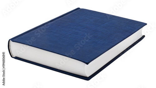 Konstfotografi Isolated closed blue hardcover book with a textured cover lying flat on an invisible surface