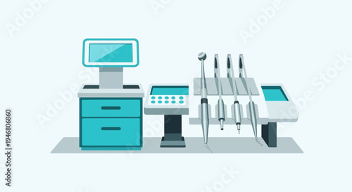 Modern Dental Clinic Equipment Illustration Showcasing Tools and Medical Technology