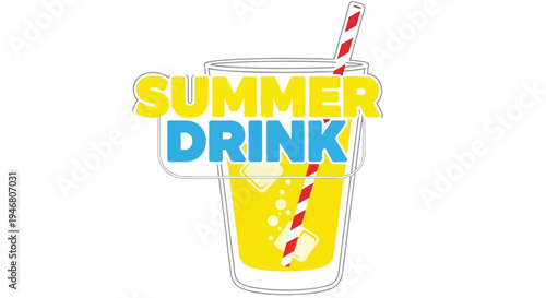 Vector summer drink icon with straw