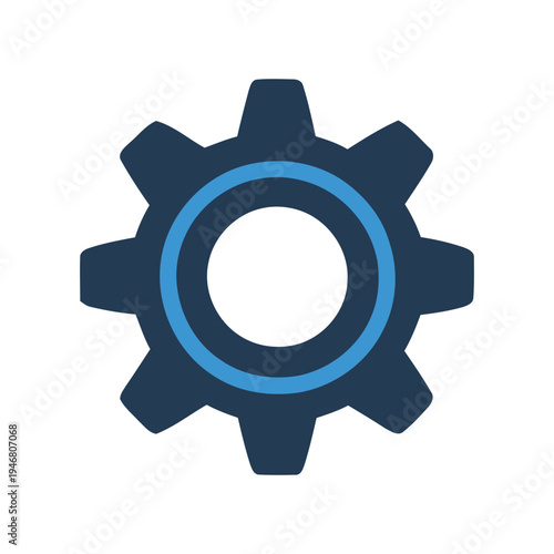 Dark blue and light blue gear with a circular center and eight teeth