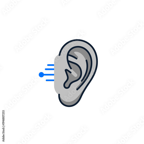 Modern Digital Ear Icon Depicting Hearing, Sound Processing, and Auditory Technology