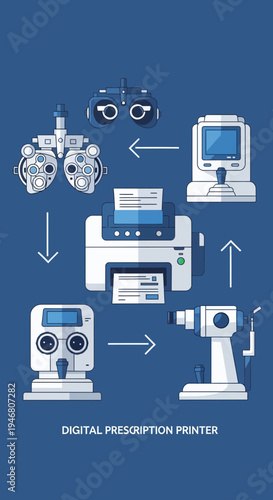 Modern Digital Eye Care Equipment Workflow for Precise Vision Diagnosis and Prescription Printing