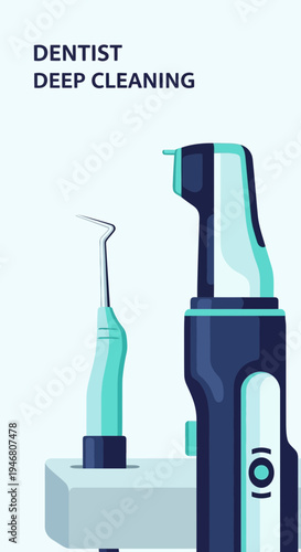 Modern Dental Hygiene Tools: Illustration of Professional Teeth Cleaning Instruments