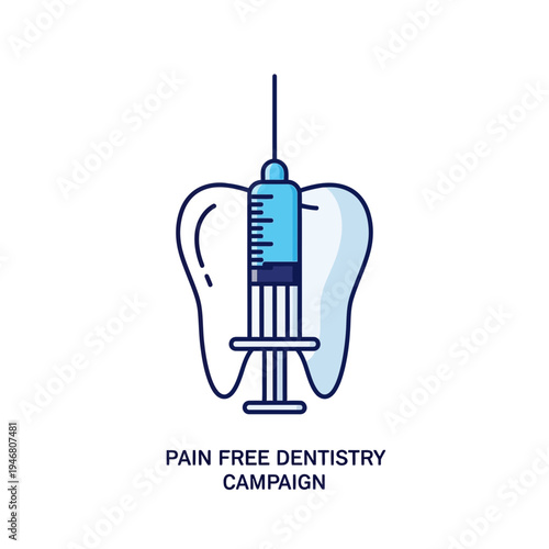 Modern Dental Illustration: Depicting Pain-Free Procedures with Surgical Tools and Tooth Icons