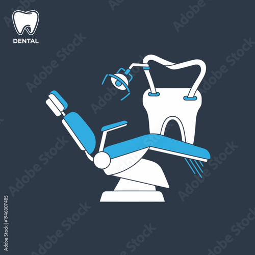 Modern Dental Illustration Showcasing Chair and Tooth Imagery with Abstract Healthcare Elements