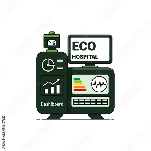 Modern Eco-Hospital Machine Depicting Healthcare and Environmental Sustainability