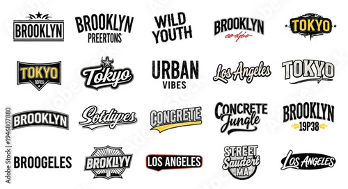 Collection of Urban-Inspired Typography Designs Featuring City Names and Slogans.