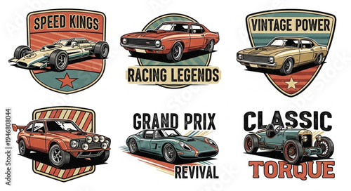 Vintage Racing Car Emblems Collection - Speed Kings, Racing Legends, Vintage Power.