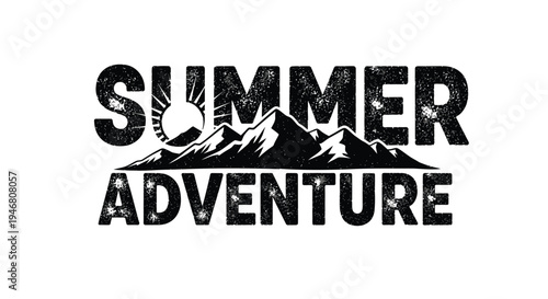 Summer Adventure logo vector with mountains and sun