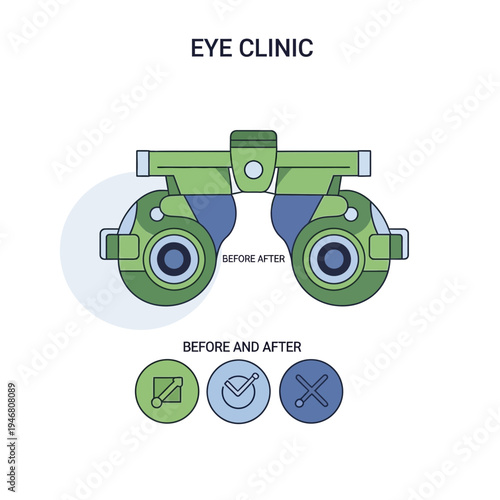 Modern Eye Clinic Illustration Depicting Vision Correction and Sight Examination Process