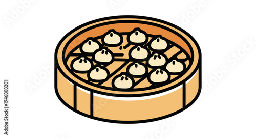 Steamed dumplings in bamboo steamer basket.