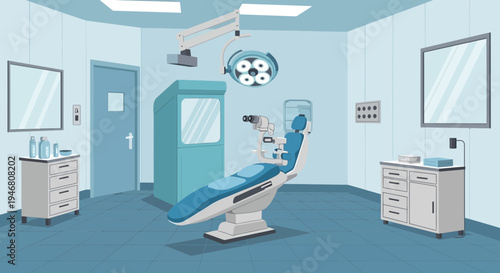 Modern Eye Clinic Interior Illustration Depicting Examination Room With Equipment